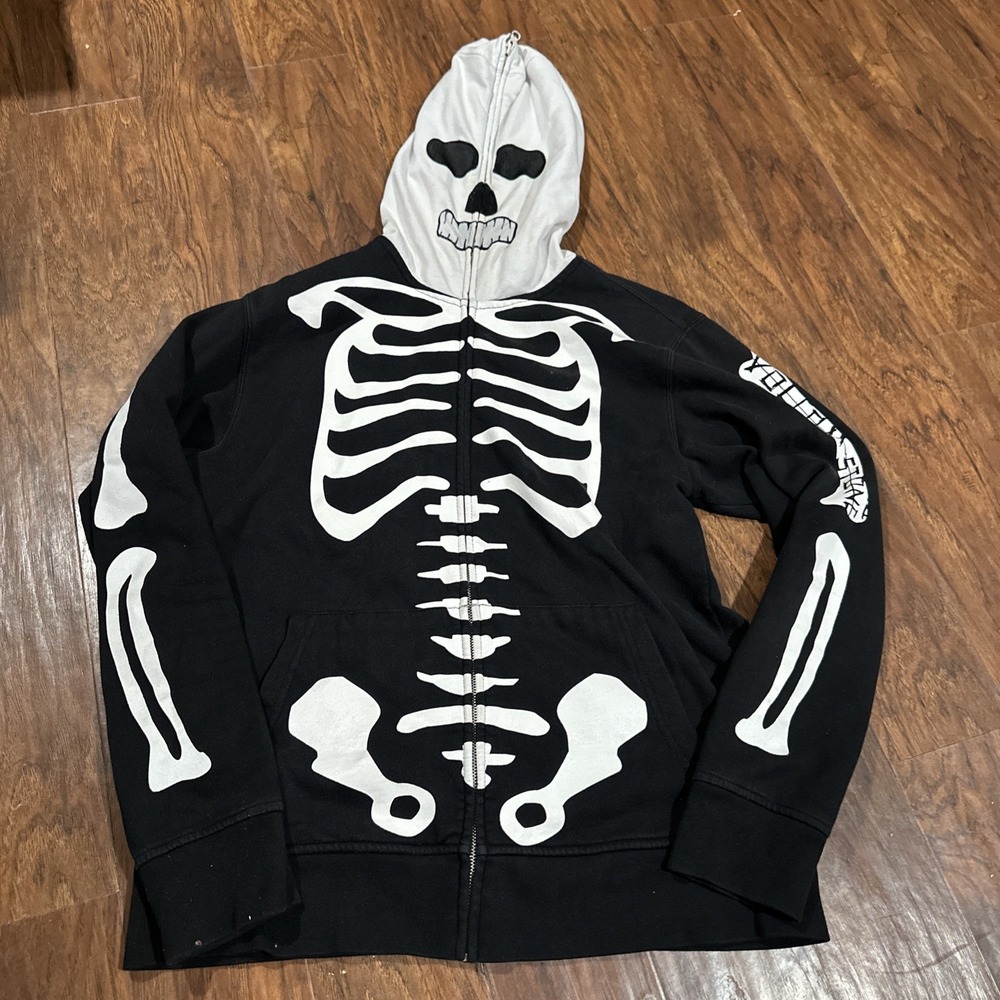 Volcom Stone Boys Skeleton Skeletal Body Face full Zip Hoodie Sweatshirt Size M